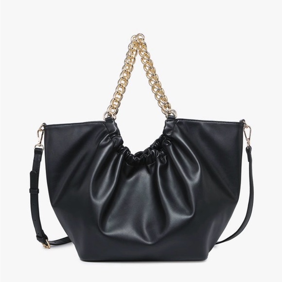 Jen & Co Handbags - Jen & Co- Sophisticated Black and Gold Chain Shoulder Bag